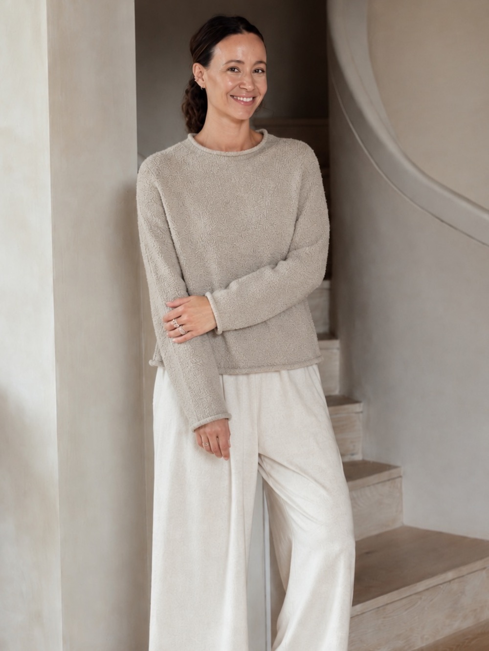 Jenni Kayne Cloud Bouclé Merino Blend‎ Sweater Size Small Oatmeal Almond